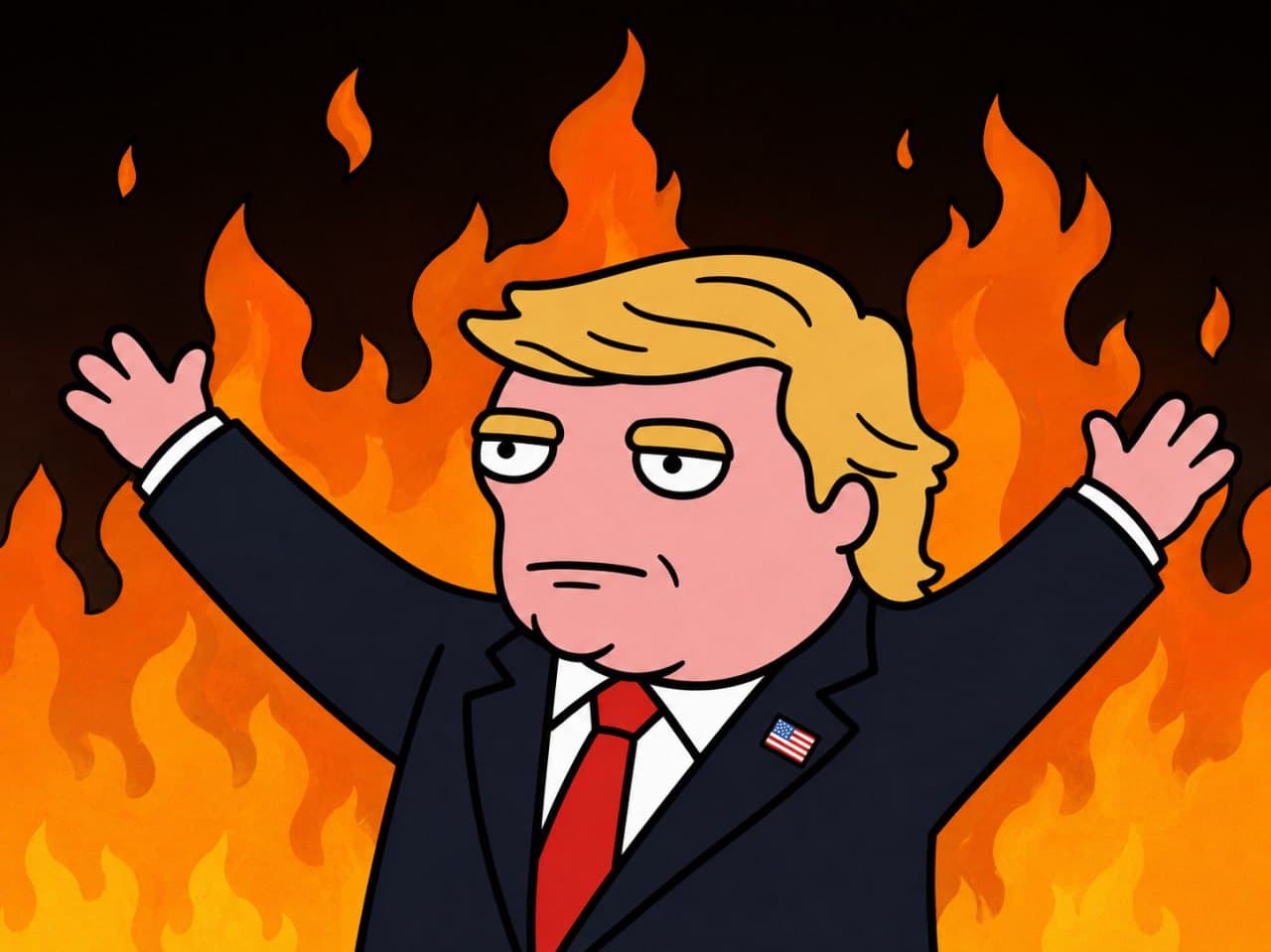 Trump fire background shrug