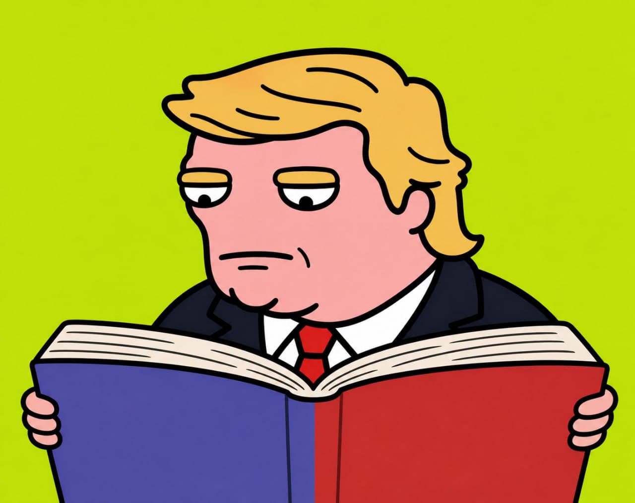 Trump reading book green background