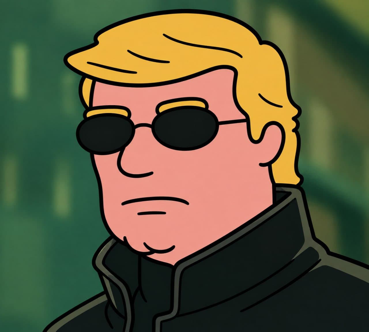 Trump as Neo from The Matrix with code rain background