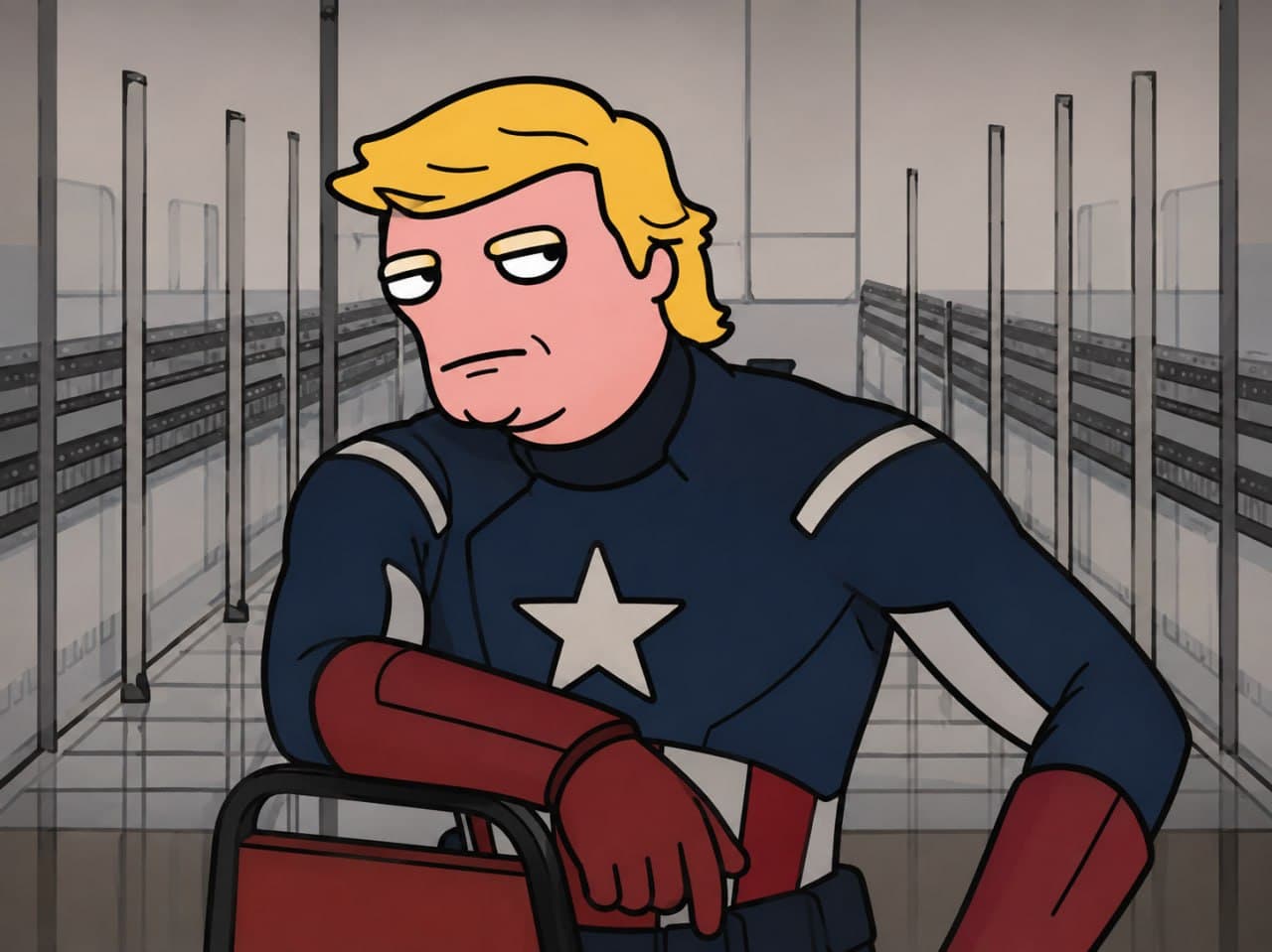 Trump as Captain America in data center server room